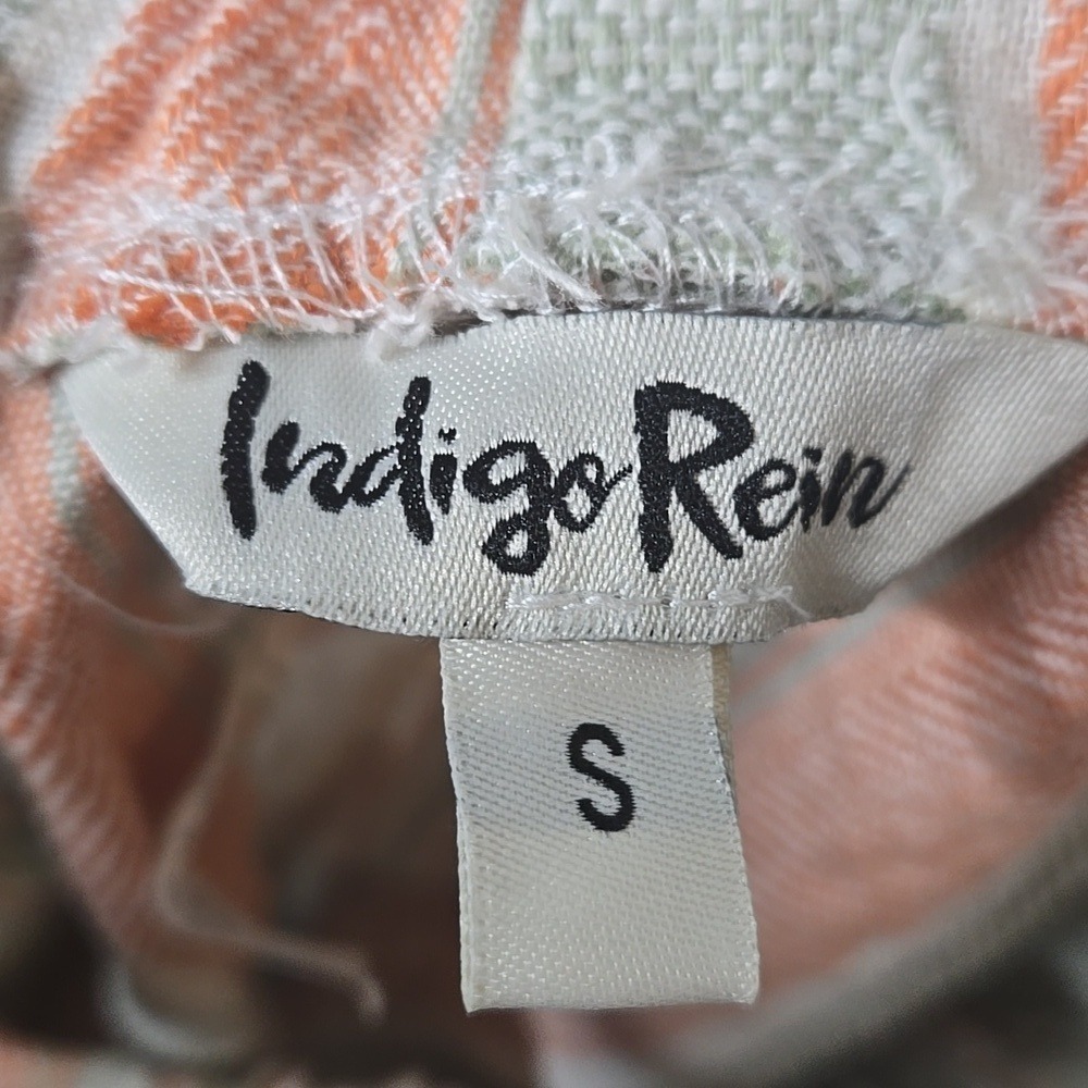Indigo Rein Linen Blend High Waisted Striped Shorts Drawstring Comfort Timeless - Picture 3 of 4